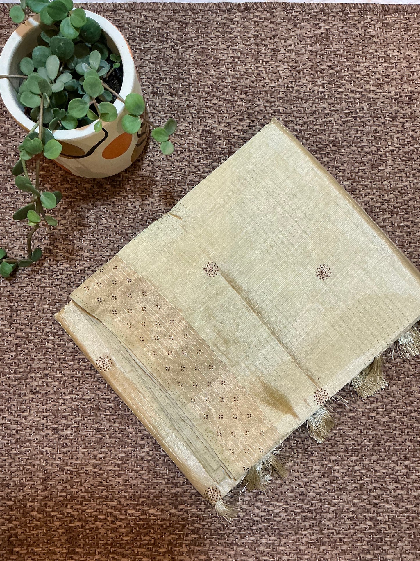 Cream Fancy Gold Raw silk saree