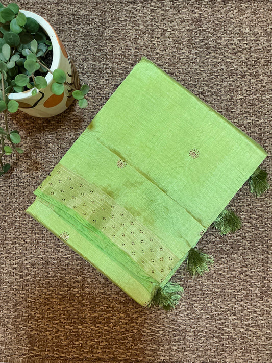 Parrot green Fancy Raw silk saree