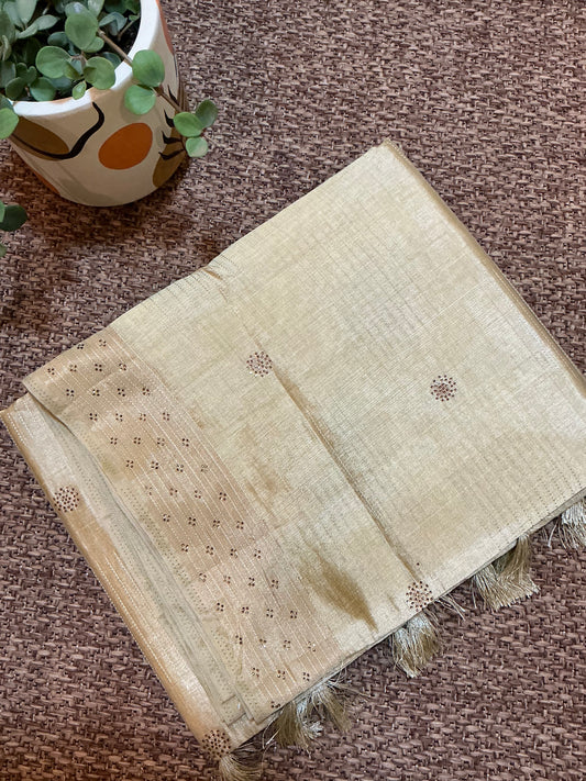 Cream Fancy Gold Raw silk saree