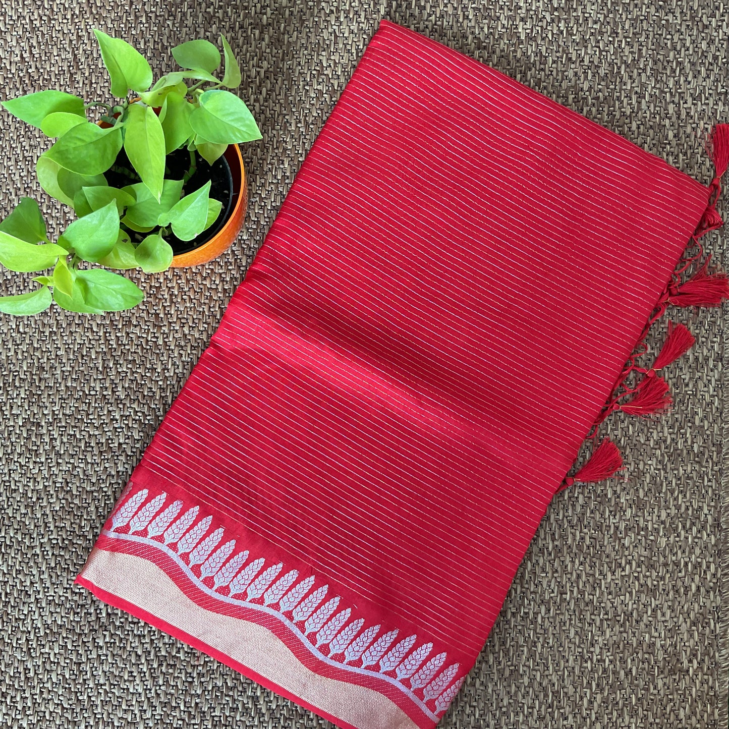 Red Dola silk stripes saree