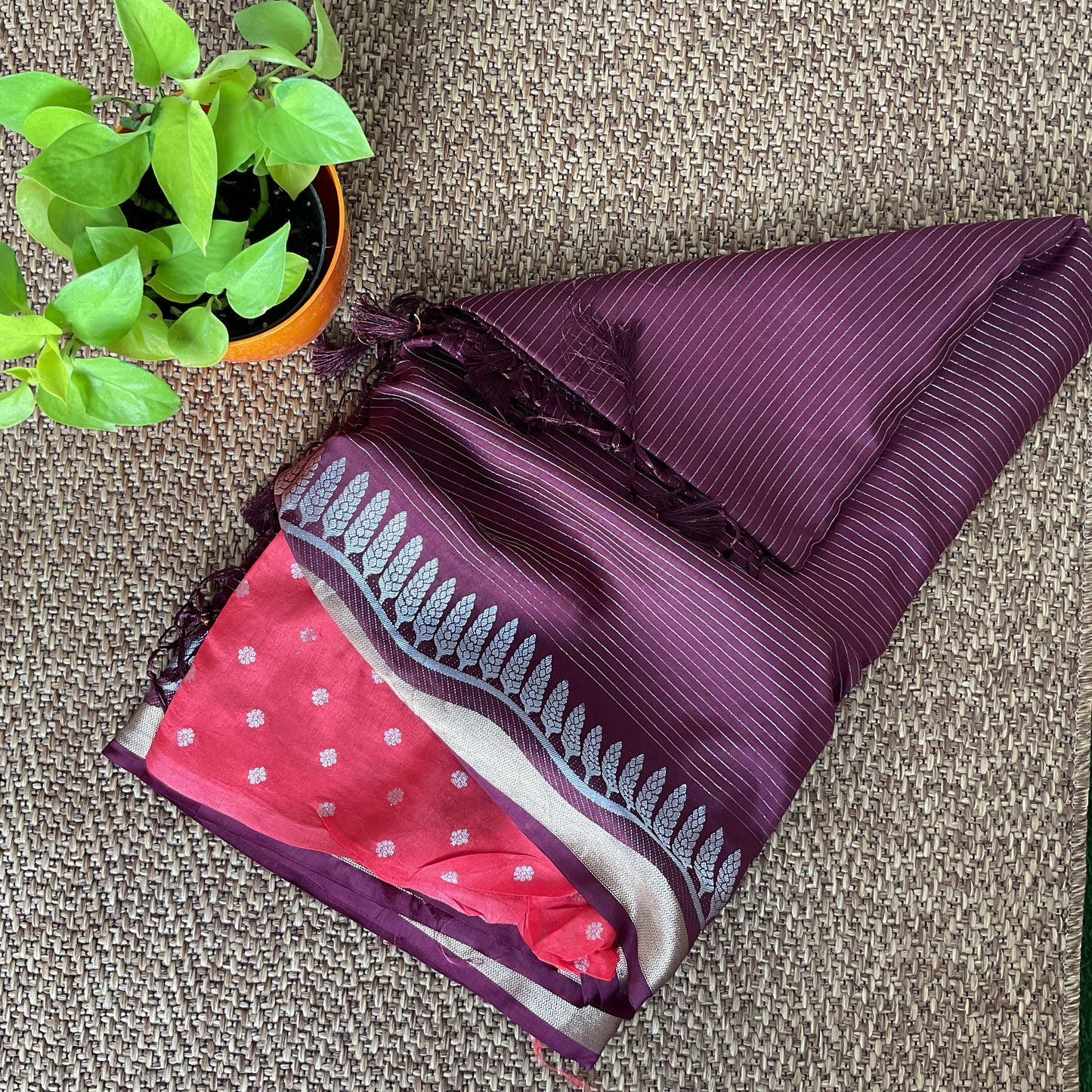 Dola silk wine stripes saree