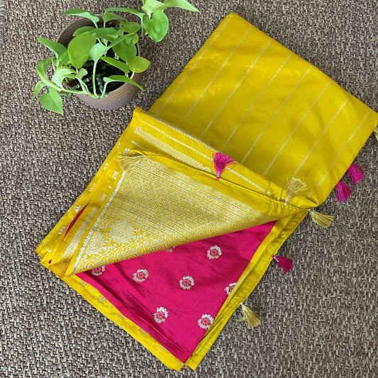 Yellow tussar temple border saree(04)