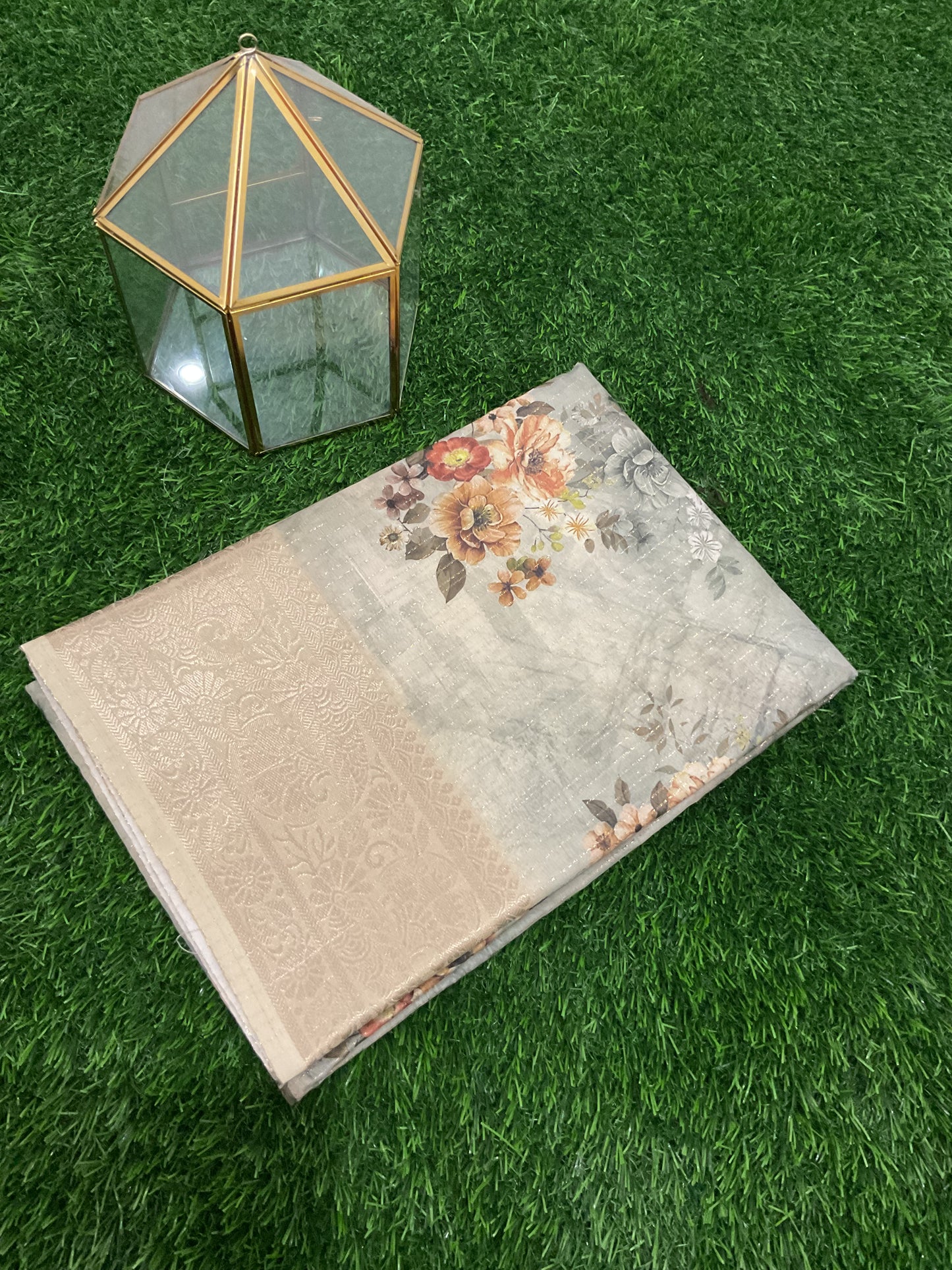 Dola silk saree floral with half white border(product code 02)