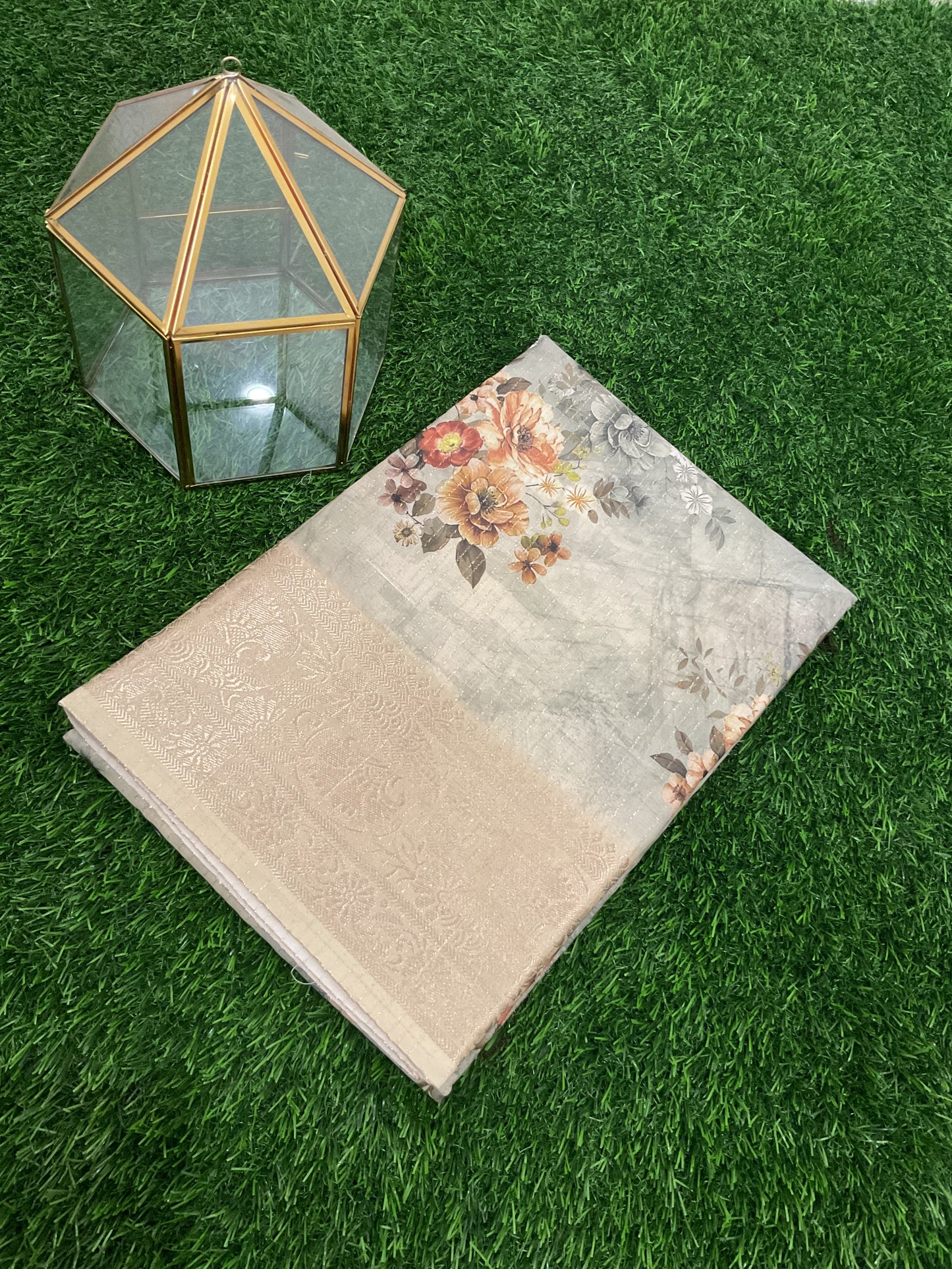 Dola silk saree floral with half white border(product code 02)