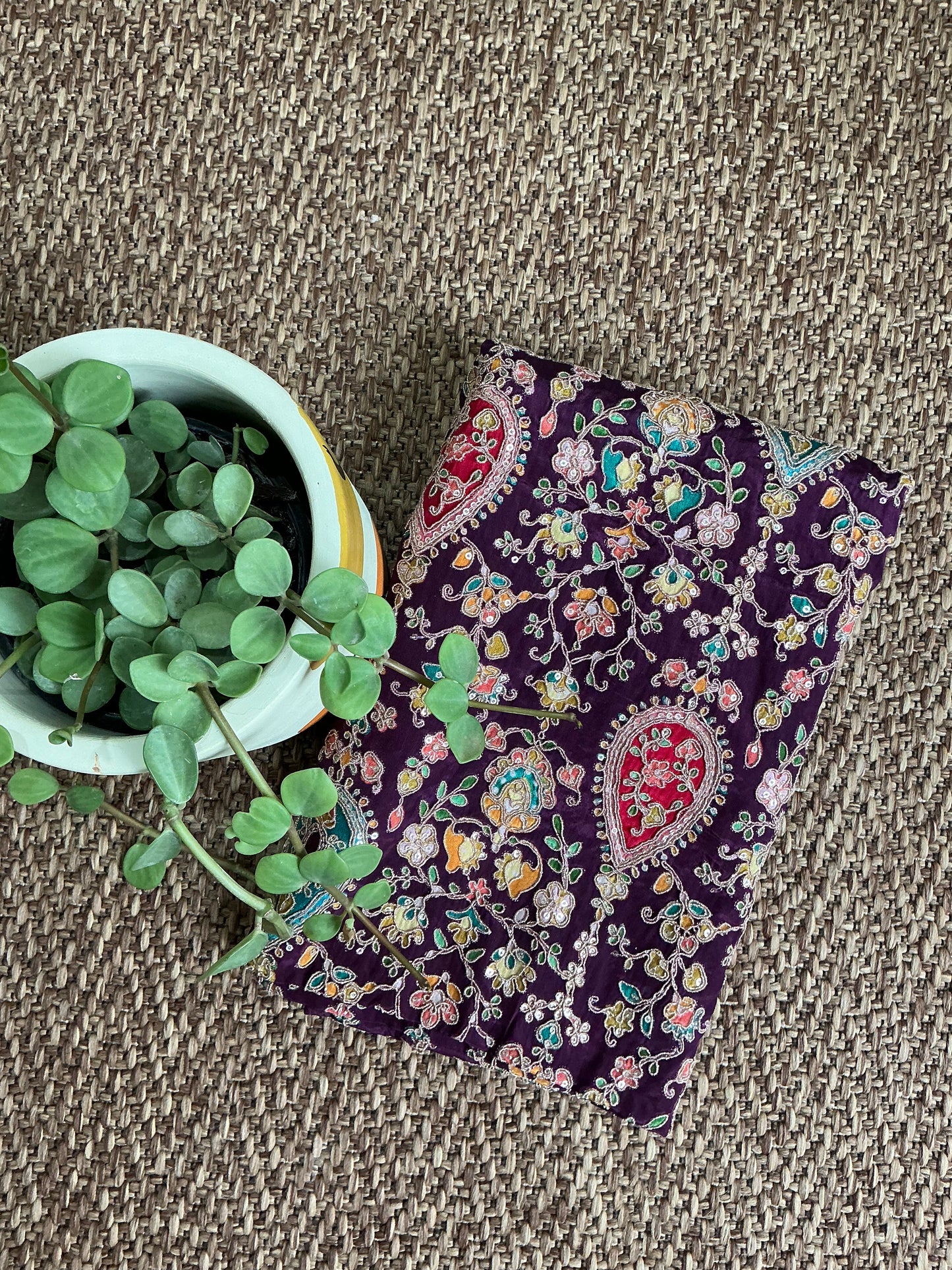 Meenakari wine colour blouse fabric