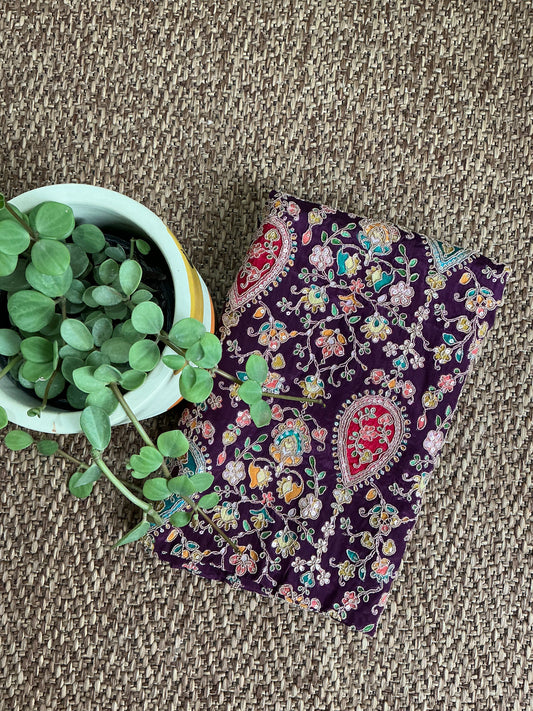 Meenakari wine colour blouse fabric