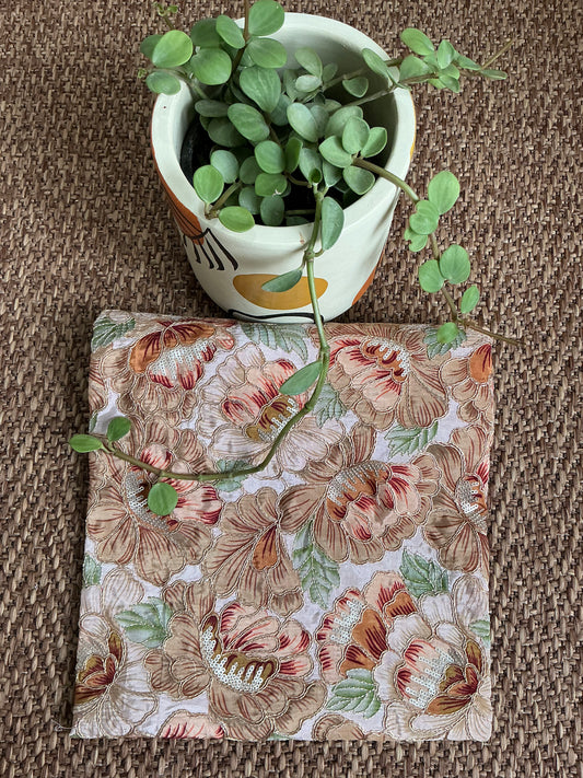 Peach &rust dola silk blouse fabric