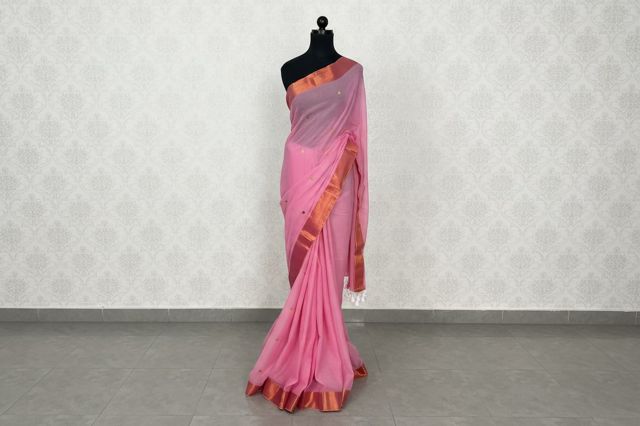 Gini Mul cotton saree(Dusty Pink)