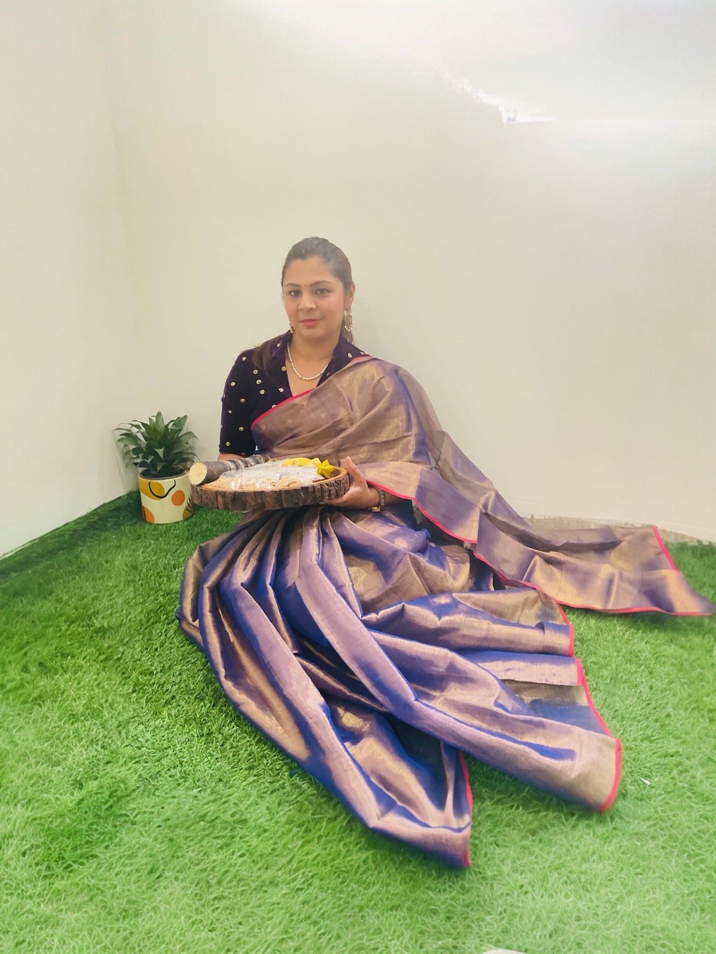 Khadi Tissue saree(Purple)