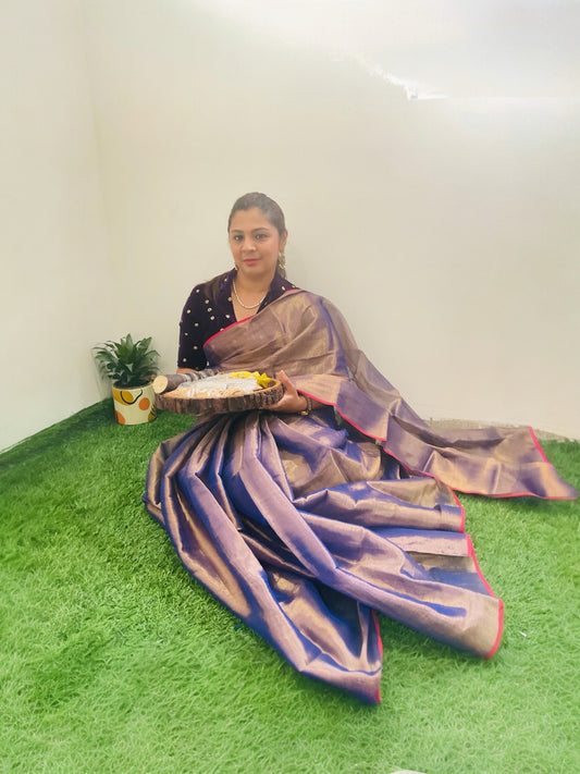 Khadi Tissue saree(Purple)